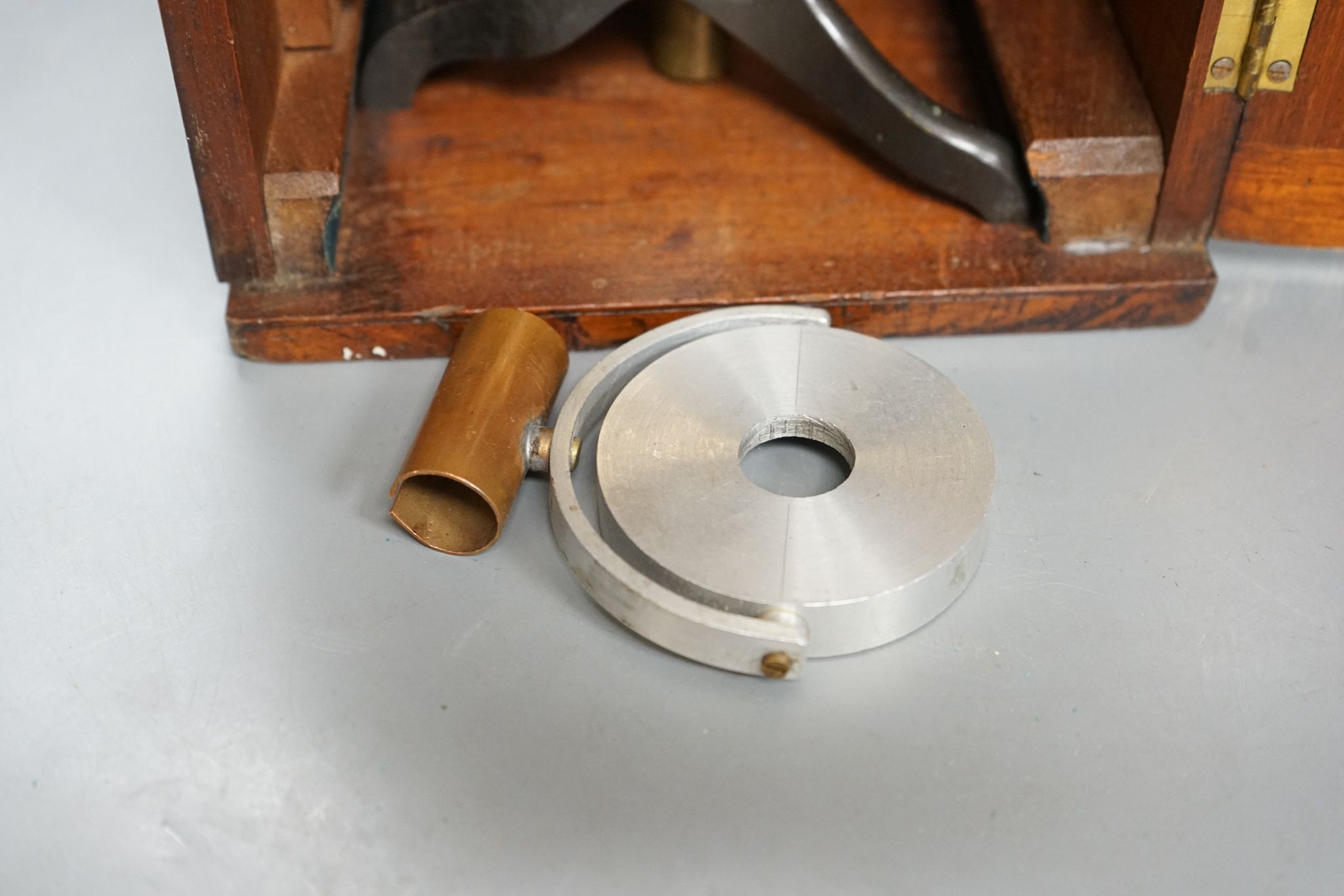 A Victorian microscope, in a mahogany case
